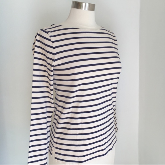 J. Crew Tops - J.Crew Boatneck Cotton Striped Long Sleeve Top
